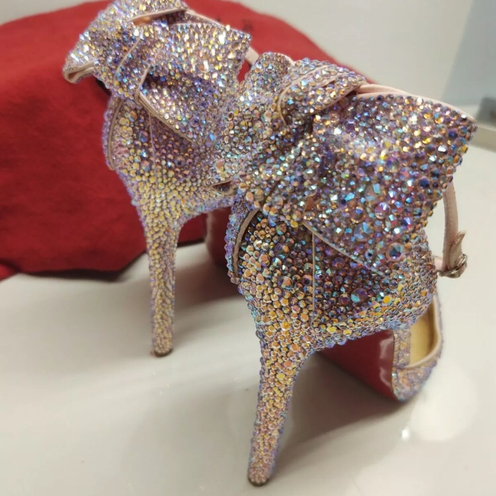 BARBIE pink LOUBOUTIN 💯% AUTHENTIC strass AB crystal 120mm - Picture 16 of 16